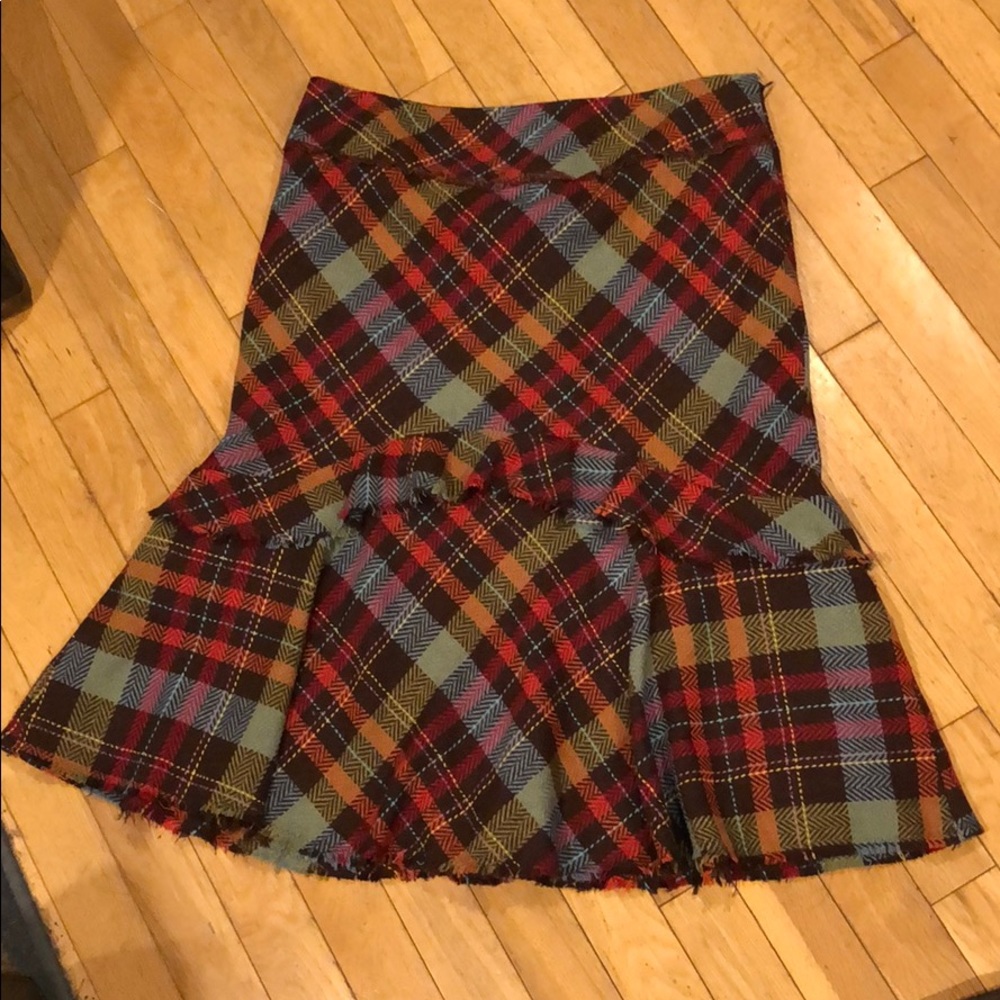 Anthropologie Red Green Plaid Ruffle Hem Skirt - Picture 2 of 4